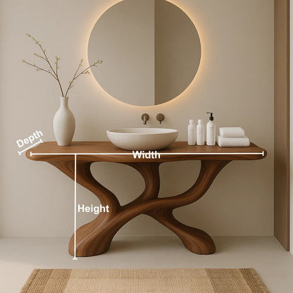 Handcrafted Solid Wood Sculptural Vanity with Fluid Modern Design and Artistic Form Kitchnce