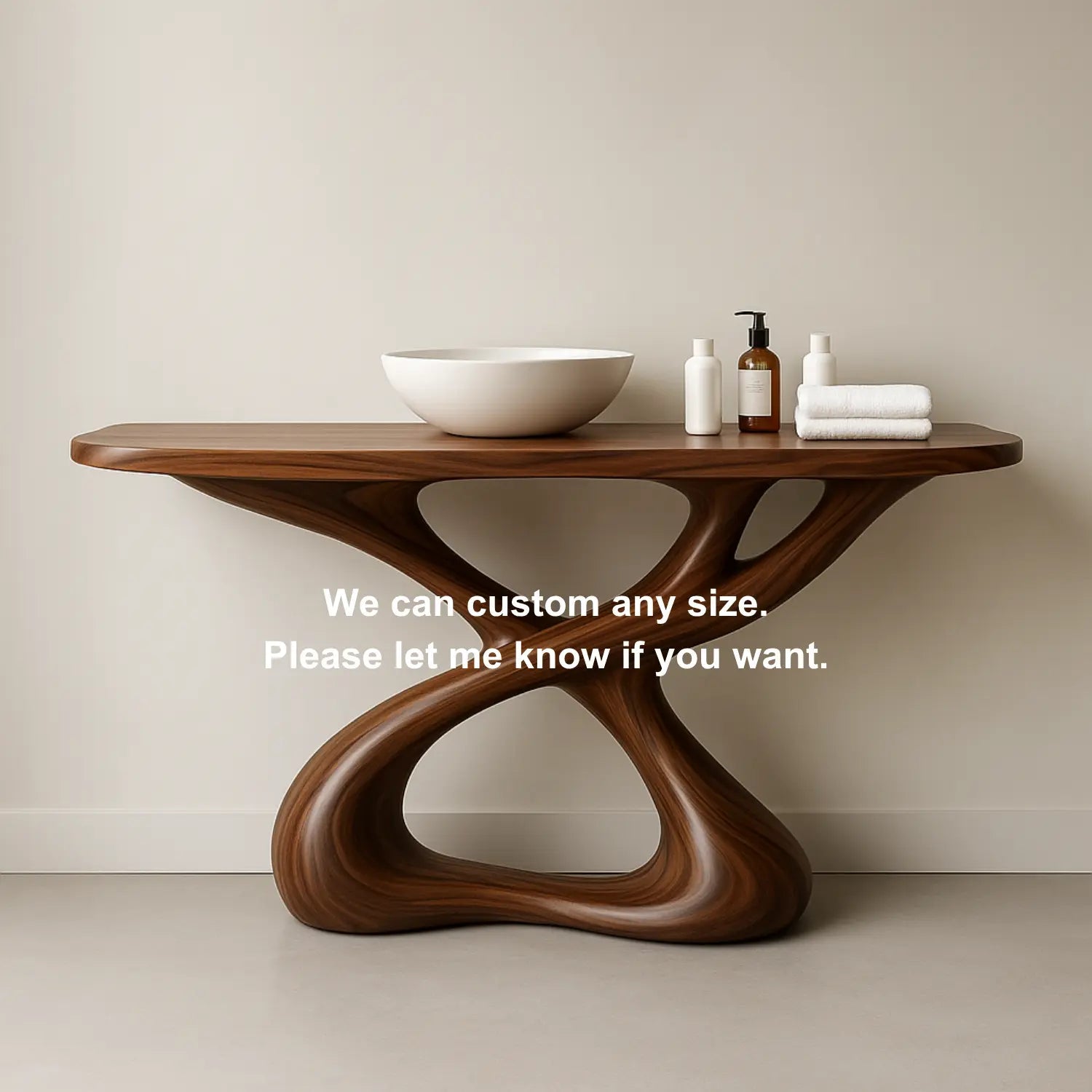 Handcrafted Solid Wood Sculptural Vanity with Organic Flowing Design for Modern Spaces Kitchnce