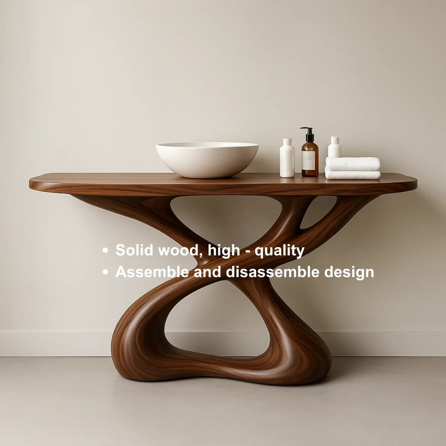 Handcrafted Solid Wood Sculptural Vanity with Organic Flowing Design for Modern Spaces Kitchnce