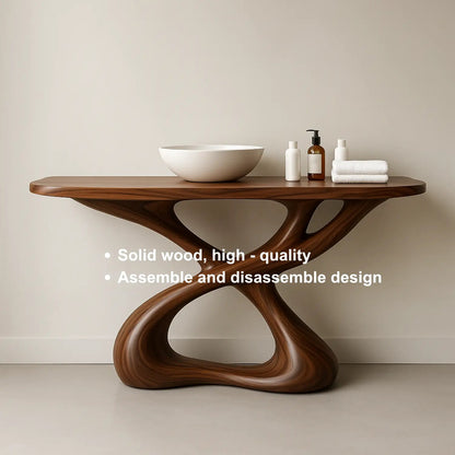 Handcrafted Solid Wood Sculptural Vanity with Organic Flowing Design for Modern Spaces Kitchnce