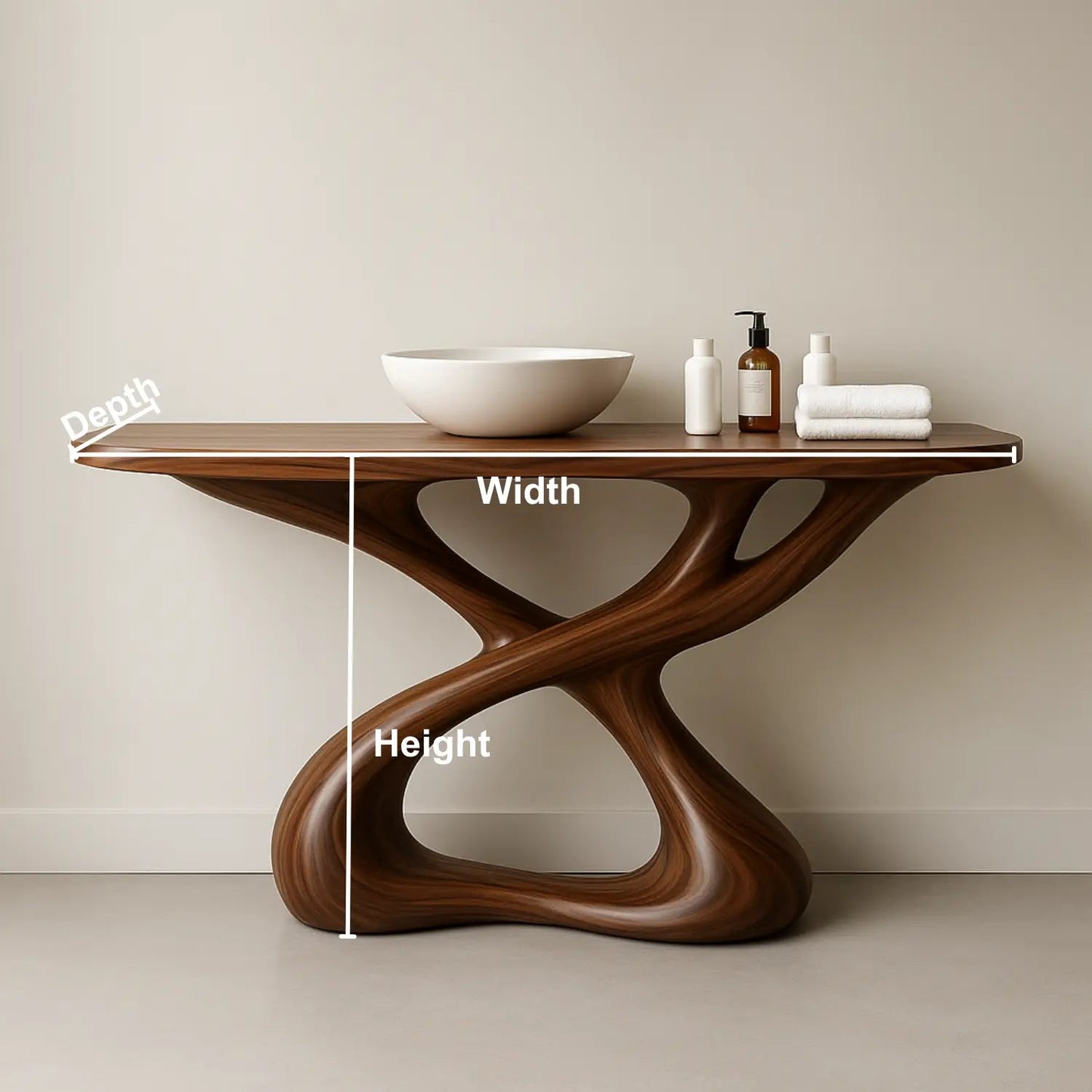Handcrafted Solid Wood Sculptural Vanity with Organic Flowing Design for Modern Spaces Kitchnce