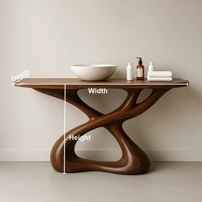 Handcrafted Solid Wood Sculptural Vanity with Organic Flowing Design for Modern Spaces Kitchnce