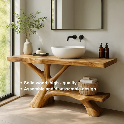 Handcrafted Solid Wood Vanity with Branch-Inspired Base and Organic Sculptural Design Kitchnce