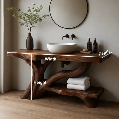 Handcrafted Solid Wood Vanity with Flowing Tree Trunk Base and Organic Sculptural Form Kitchnce