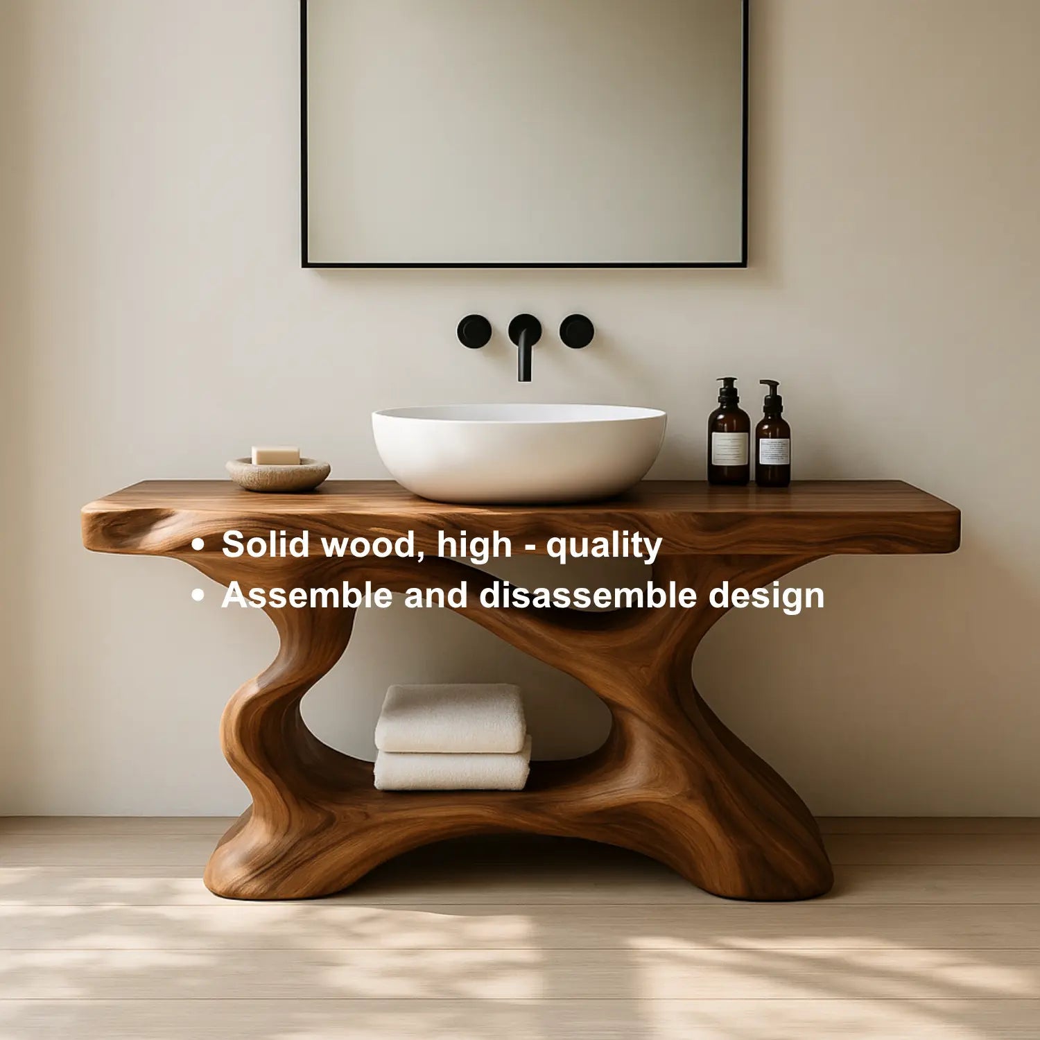 Handcrafted Solid Wood Vanity with Sculptural Organic Flow and Modern Natural Design Kitchnce
