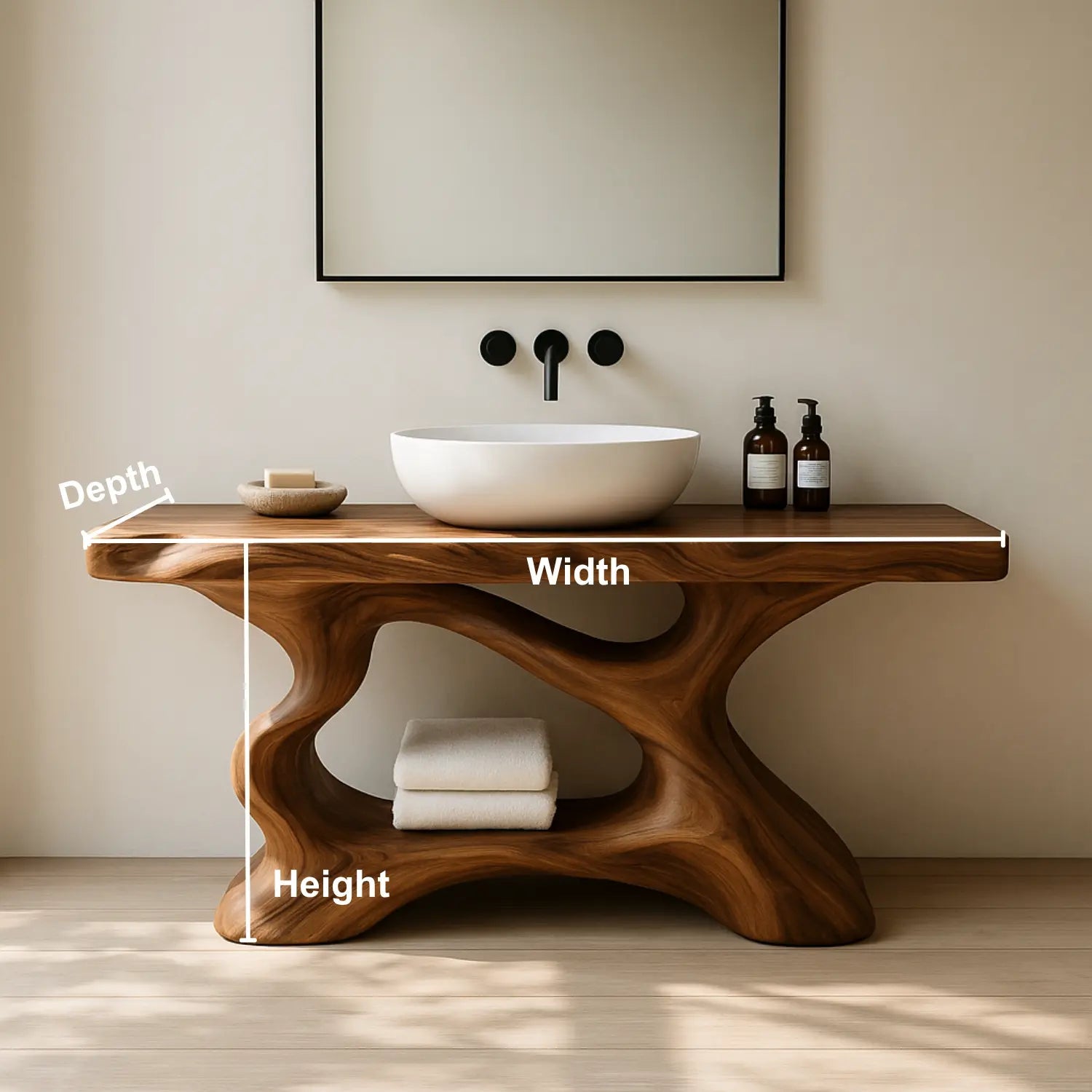 Handcrafted Solid Wood Vanity with Sculptural Organic Flow and Modern Natural Design Kitchnce