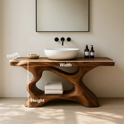 Handcrafted Solid Wood Vanity with Sculptural Organic Flow and Modern Natural Design Kitchnce