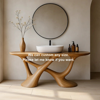 Handcrafted Solid Wood Vanity with Fluid Organic Shape and Modern Sculptural Design Kitchnce