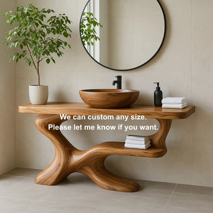 Handcrafted Solid Wood Vanity with Sculptural Flow Design and Contemporary Natural Form Kitchnce