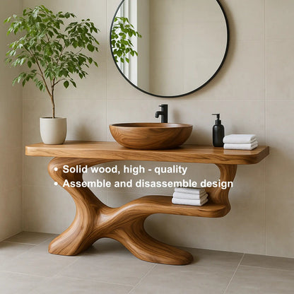 Handcrafted Solid Wood Vanity with Sculptural Flow Design and Contemporary Natural Form Kitchnce