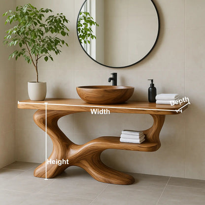 Handcrafted Solid Wood Vanity with Sculptural Flow Design and Contemporary Natural Form Kitchnce