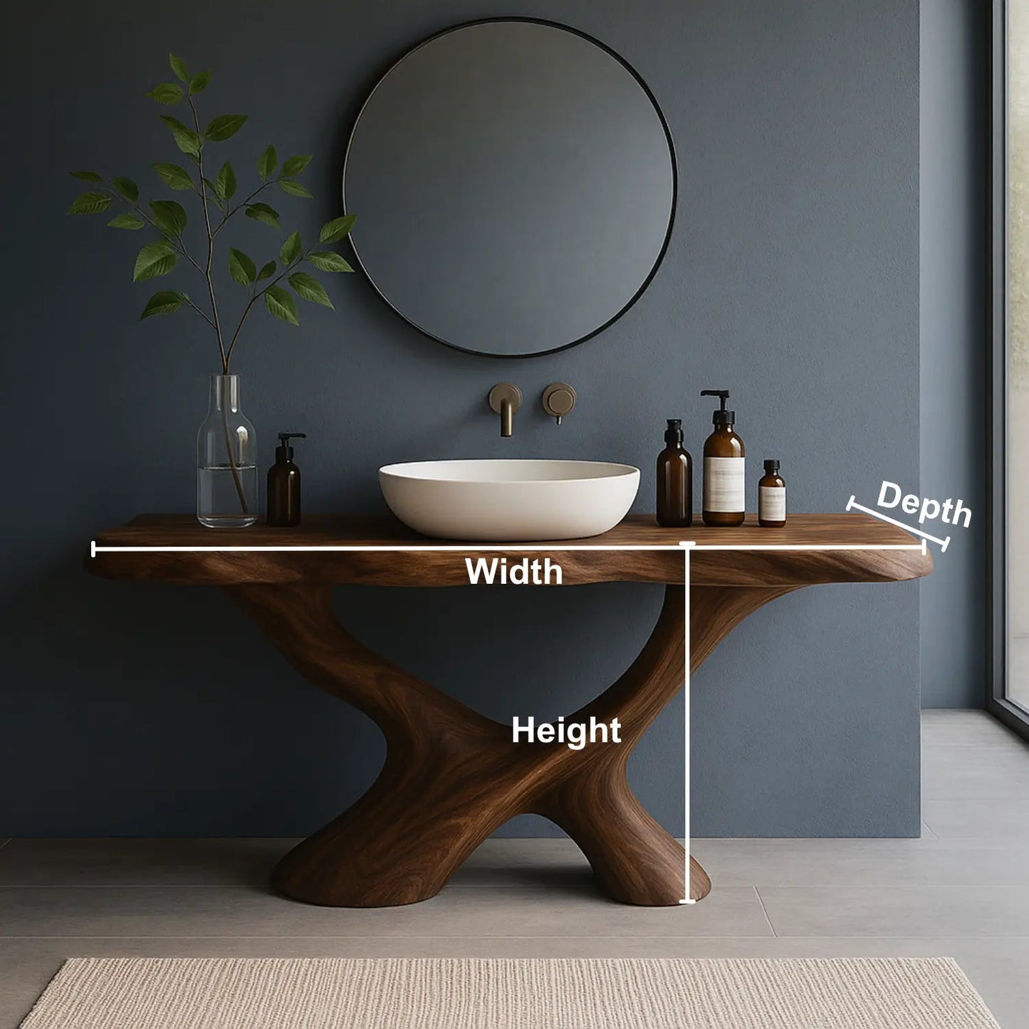 Handcrafted Solid Wood Bathroom Vanity – Sculptural Organic Flow Base with Modern Artistic Form Kitchnce