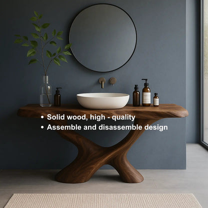 Handcrafted Solid Wood Bathroom Vanity – Sculptural Organic Flow Base with Modern Artistic Form Kitchnce