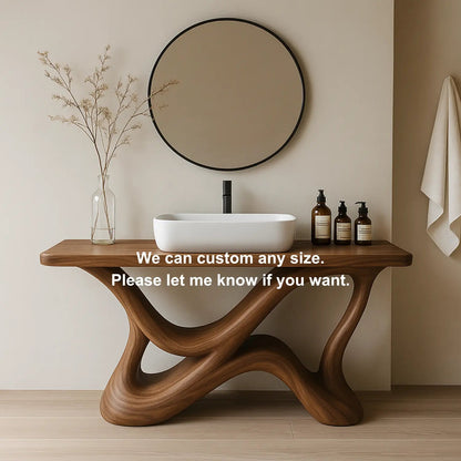 Handcrafted Solid Wood Bathroom Vanity – Organic Interwoven Flow Sculptural Base Design Kitchnce