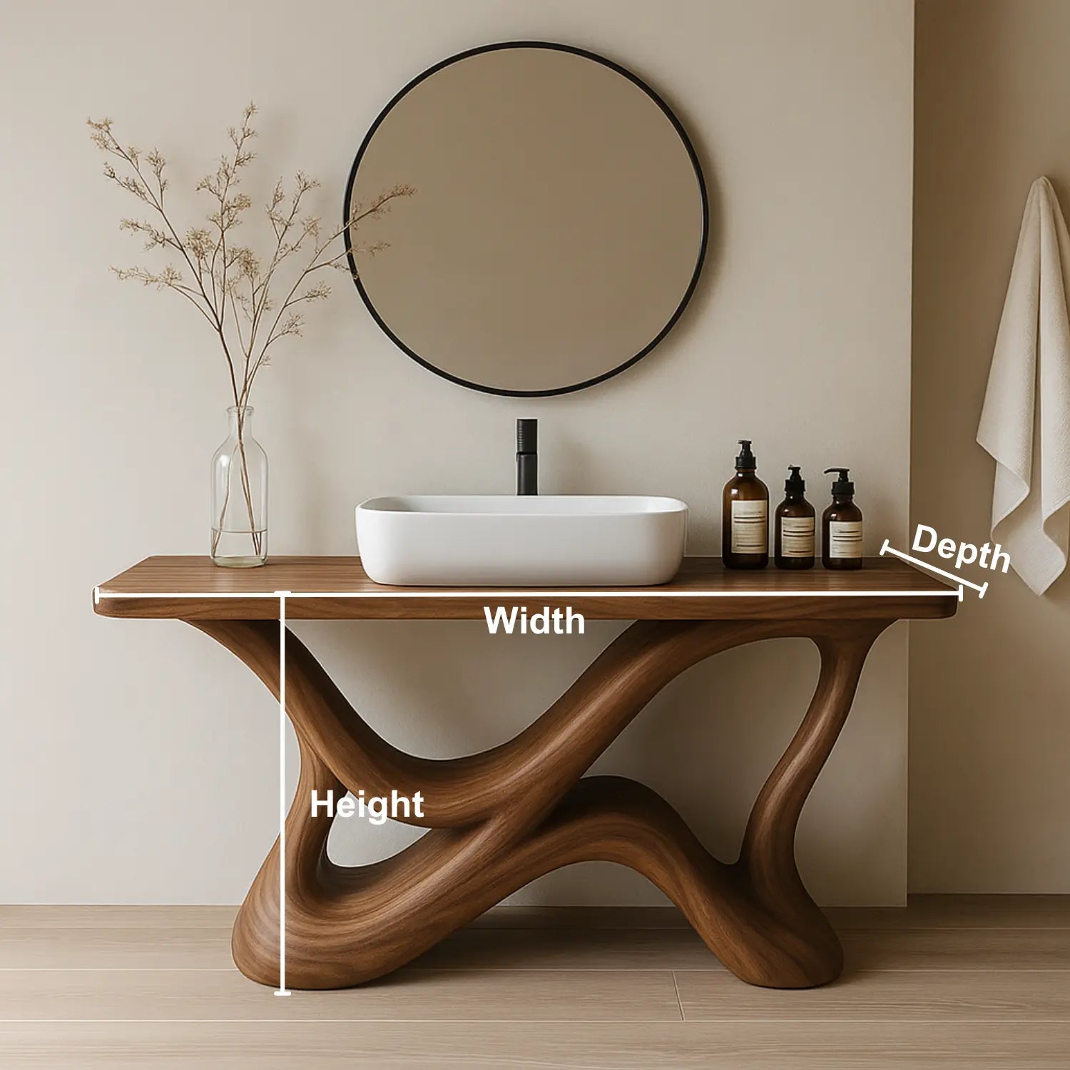 Handcrafted Solid Wood Bathroom Vanity – Organic Interwoven Flow Sculptural Base Design Kitchnce