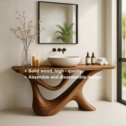 Handcrafted Solid Wood Bathroom Vanity – Sculptural Organic Y-Form Base with Natural Flow Design Kitchnce