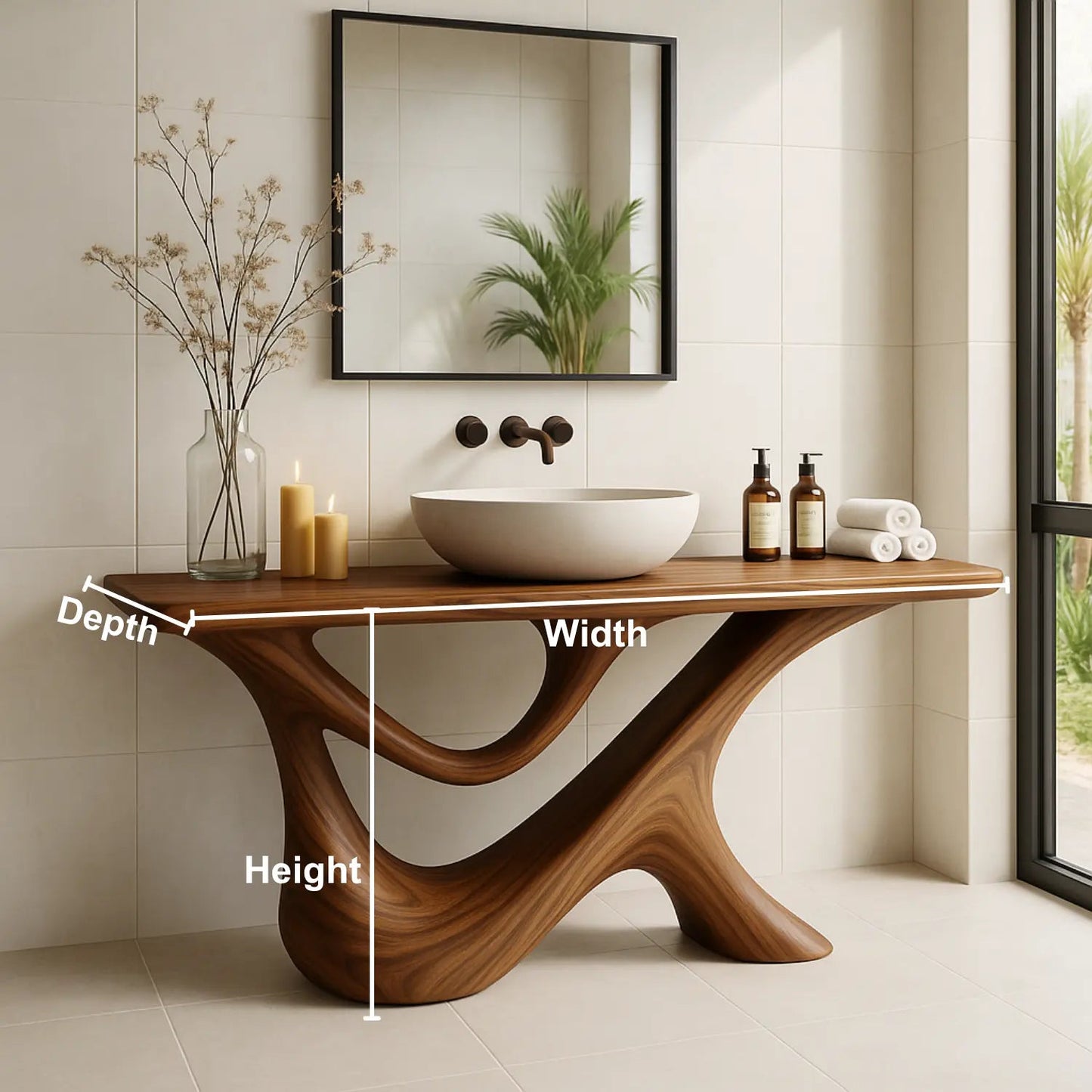 Handcrafted Solid Wood Bathroom Vanity – Sculptural Organic Y-Form Base with Natural Flow Design Kitchnce