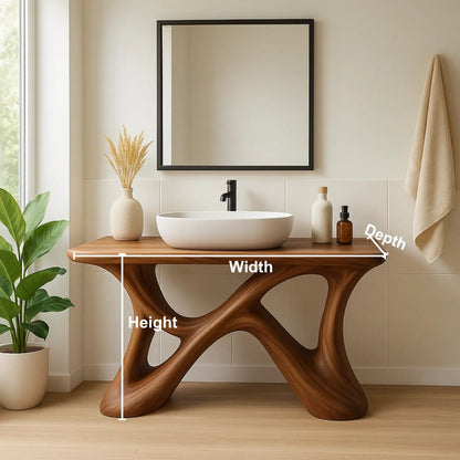 Handcrafted Solid Wood Bathroom Vanity – Sculptural Organic X-Form Base with Modern Artistic Flow Kitchnce