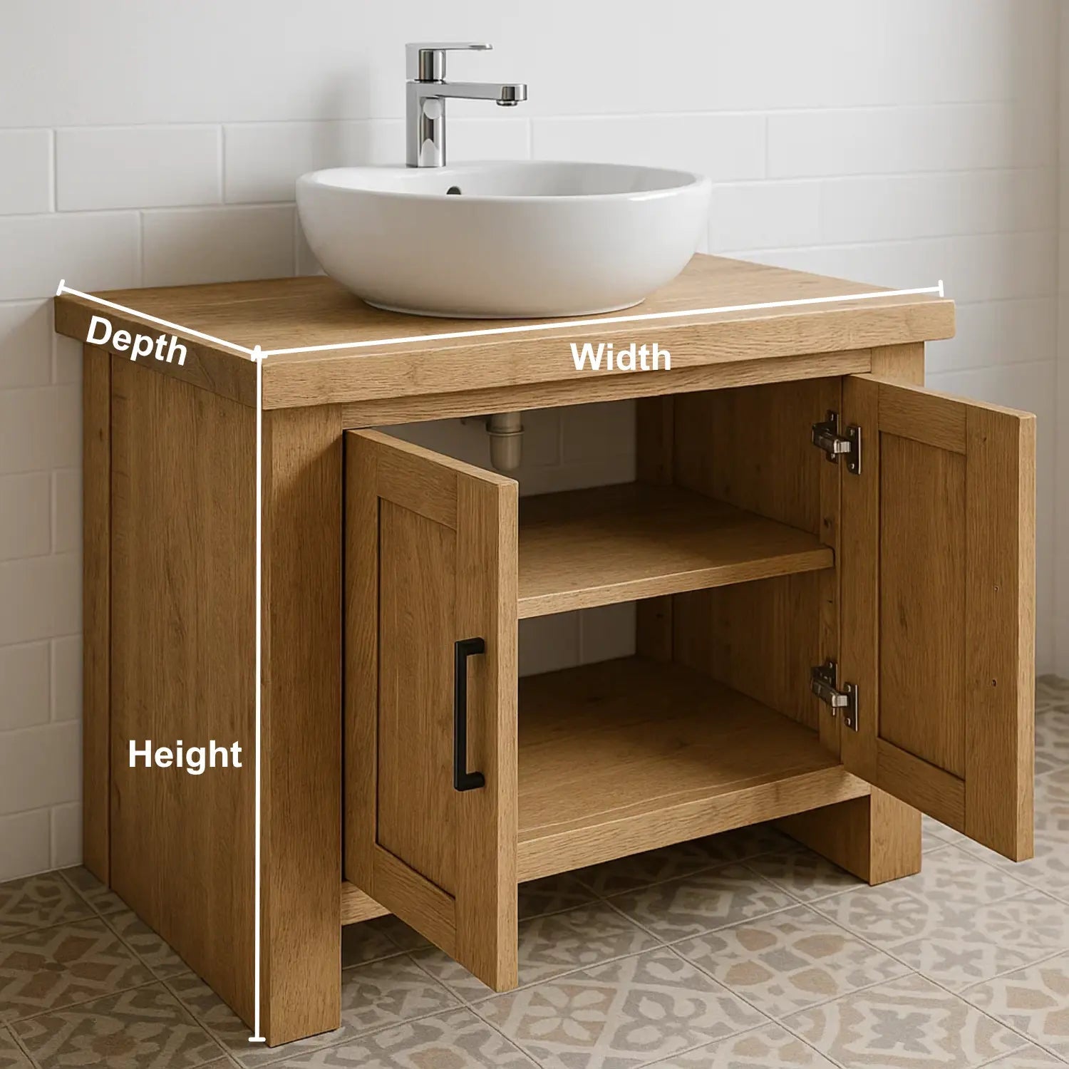 Modern Handcrafted Solid Wood Bathroom Vanity – Minimalist Cabinet Base with Double Doors Kitchnce