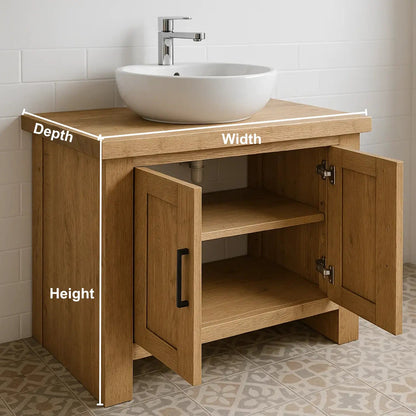 Modern Handcrafted Solid Wood Bathroom Vanity – Minimalist Cabinet Base with Double Doors Kitchnce