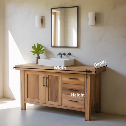 Handcrafted Solid Wood Bathroom Vanity – Rustic Modern Base with 3 Drawers and Cabinet Doors Kitchnce