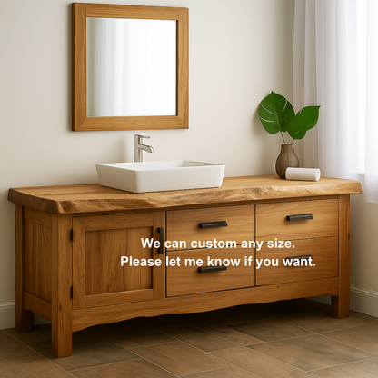 Handcrafted Solid Wood Bathroom Vanity – Natural Live Edge Base with 4 Drawers and Door Cabinet Kitchnce