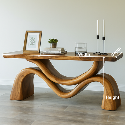Handcrafted Solid Wood Waveflow Console Table – Sculptural Organic Design for Modern Interiors Kitchnce