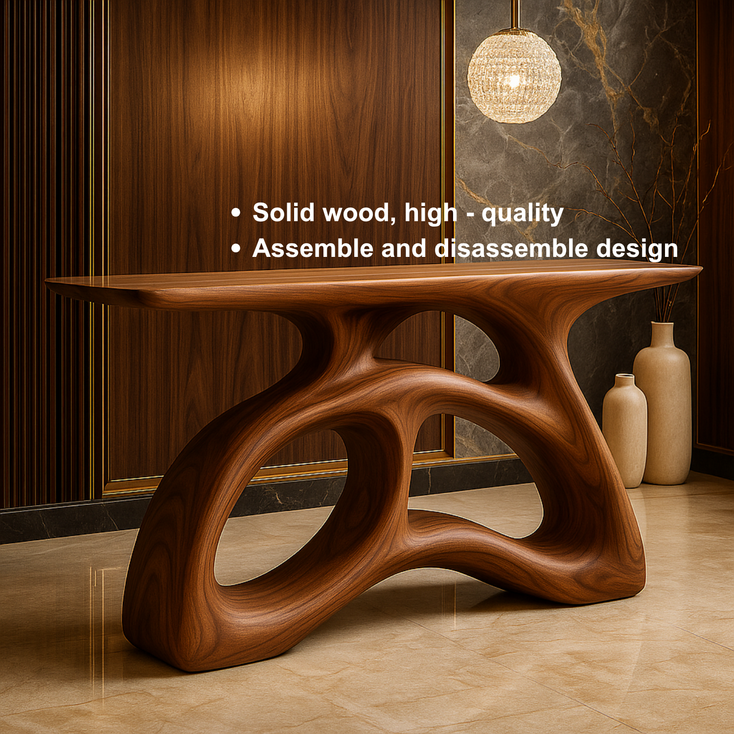 Handcrafted Solid Wood Sculptural Console Table – Flowform Organic Design for Luxury Interiors Kitchnce