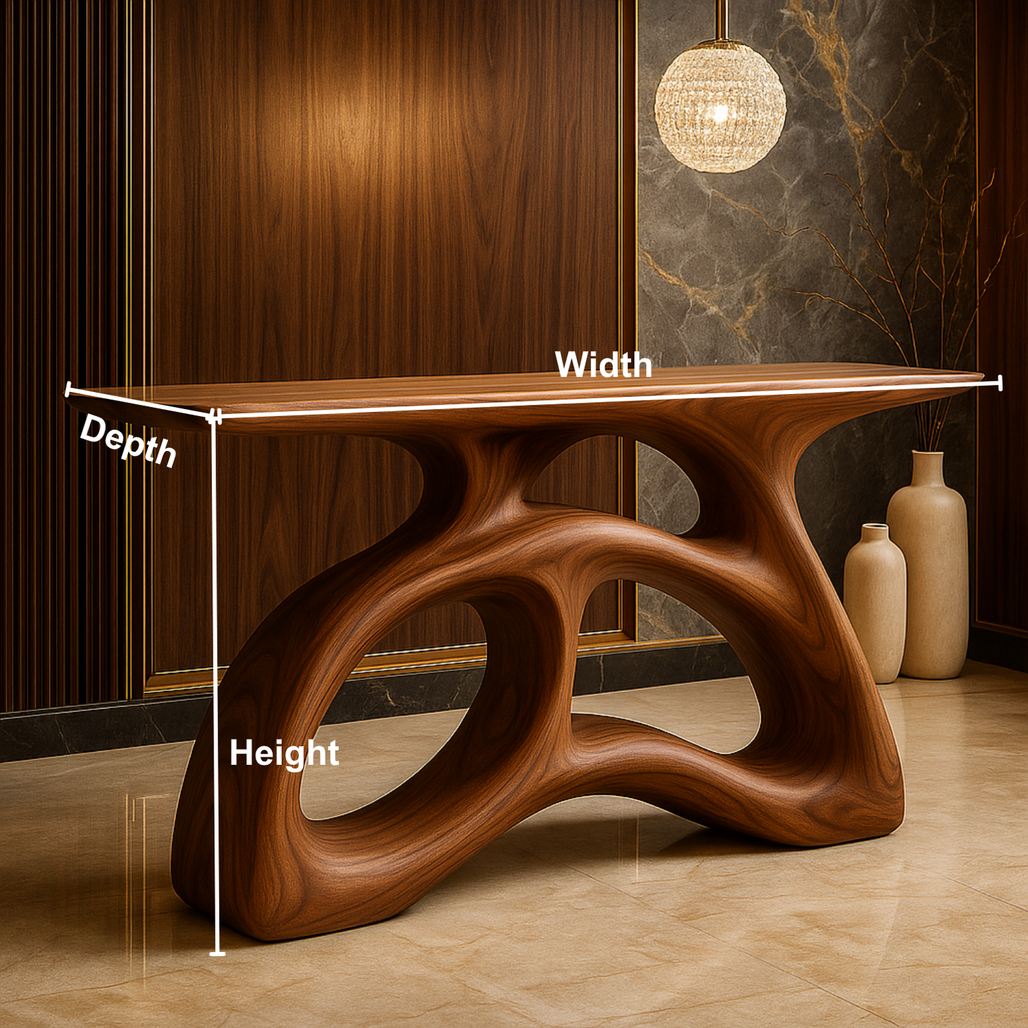 Handcrafted Solid Wood Sculptural Console Table – Flowform Organic Design for Luxury Interiors Kitchnce