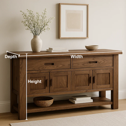 Handcrafted Solid Walnut Console Table – Modern Rustic Design with Storage Cabinets & Drawers Kitchnce