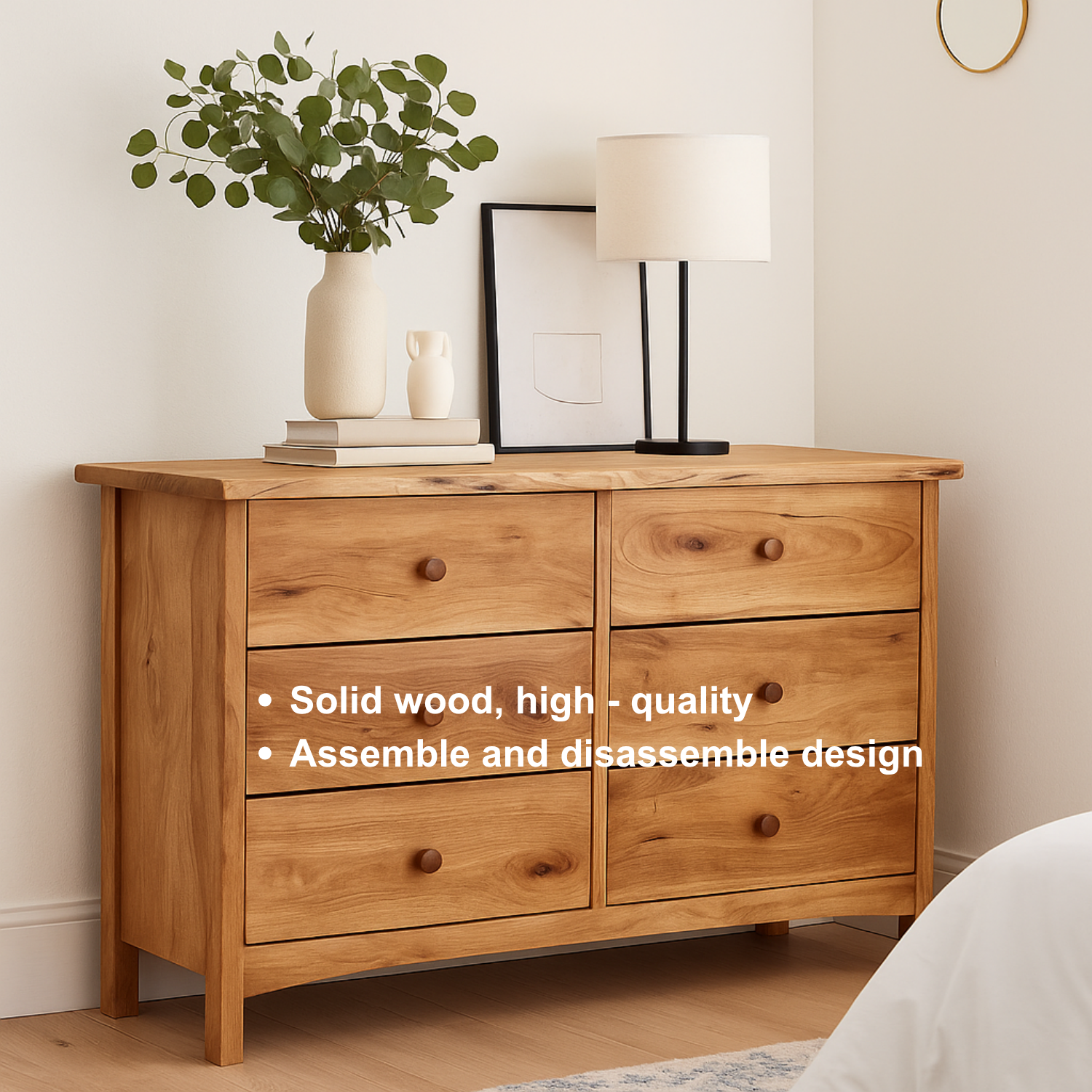 Handcrafted Solid Wood Dresser – Rustic Scandinavian 6 Drawer Chest for Bedroom Storage Kitchnce