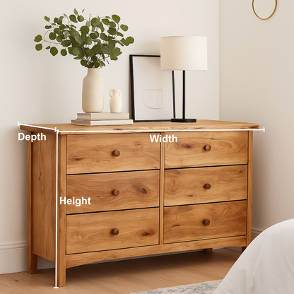 Handcrafted Solid Wood Dresser – Rustic Scandinavian 6 Drawer Chest for Bedroom Storage Kitchnce