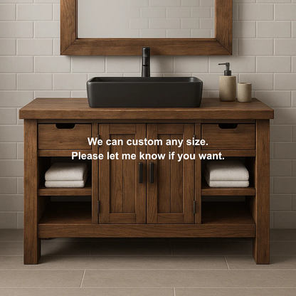 Handcrafted Solid Wood Bathroom Vanity – Modern Farmhouse Cabinet with Shelves and Storage Drawers Kitchnce