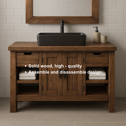 Handcrafted Solid Wood Bathroom Vanity – Modern Farmhouse Cabinet with Shelves and Storage Drawers Kitchnce