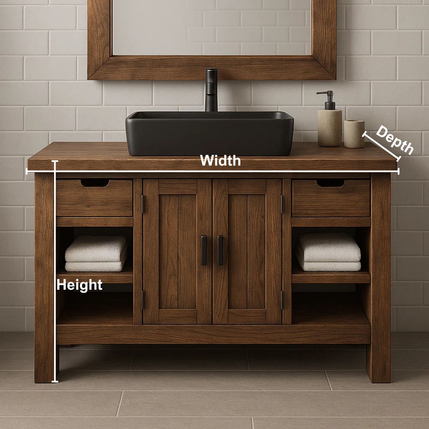 Handcrafted Solid Wood Bathroom Vanity – Modern Farmhouse Cabinet with Shelves and Storage Drawers Kitchnce