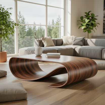 Handcrafted Sculptural Solid Wood Coffee Table – Wave Flow Organic Design for Modern Living Spaces Kitchnce