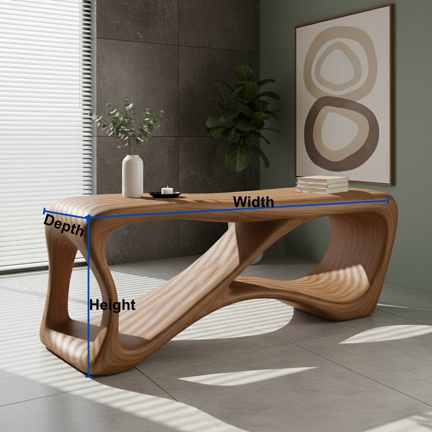 Handcrafted Sculptural Solid Wood Console Table – Contemporary Organic Flow Design for Modern Interiors Kitchnce