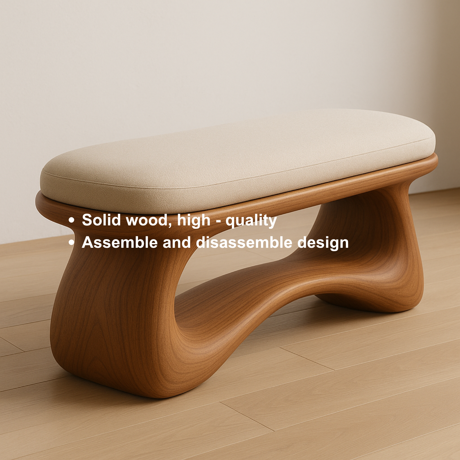 Handcrafted Sculptural Solid Wood Bench – Modern Organic Flow Design for Contemporary Interiors Kitchnce