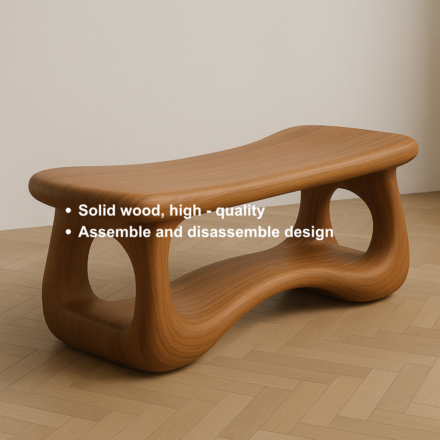 Handcrafted Sculptural Solid Wood Bench – Organic Flow Design for Modern Contemporary Spaces Kitchnce