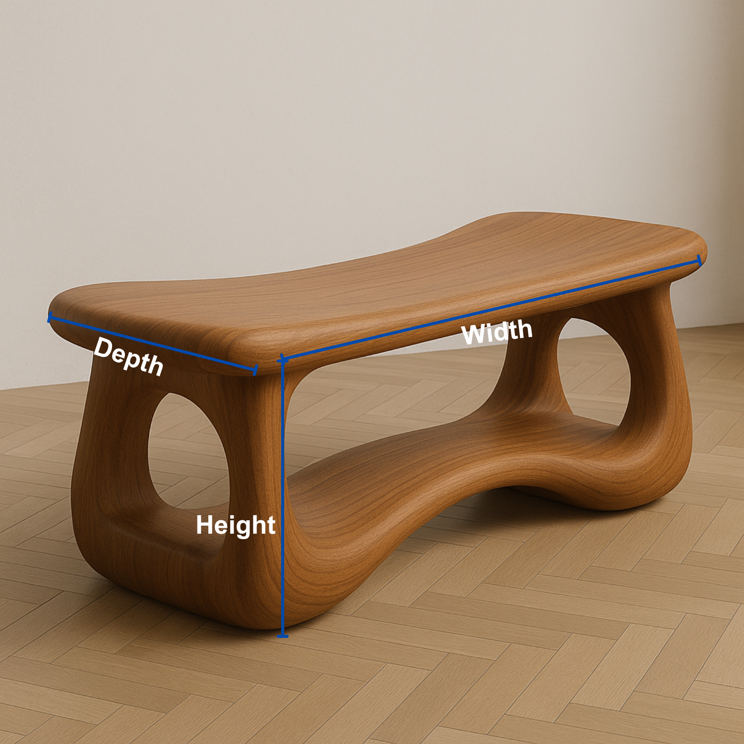 Handcrafted Sculptural Solid Wood Bench – Organic Flow Design for Modern Contemporary Spaces Kitchnce