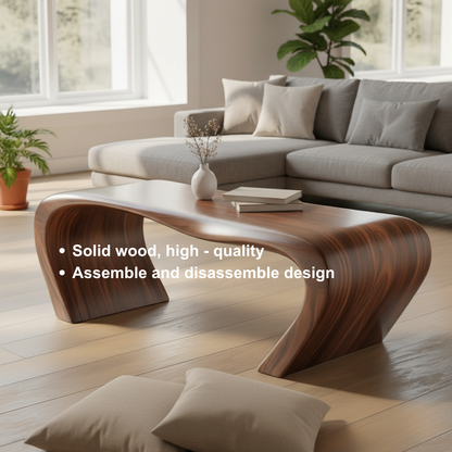 Handcrafted Sculptural Solid Wood Coffee Table – Organic Curved Design for Modern Living Room Kitchnce