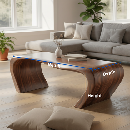 Handcrafted Sculptural Solid Wood Coffee Table – Organic Curved Design for Modern Living Room Kitchnce