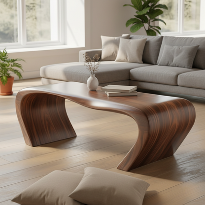 Handcrafted Sculptural Solid Wood Coffee Table – Organic Curved Design for Modern Living Room Kitchnce