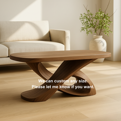 Handcrafted Sculptural Solid Wood Coffee Table – Twisted Cross Base for Modern Organic Interiors Kitchnce
