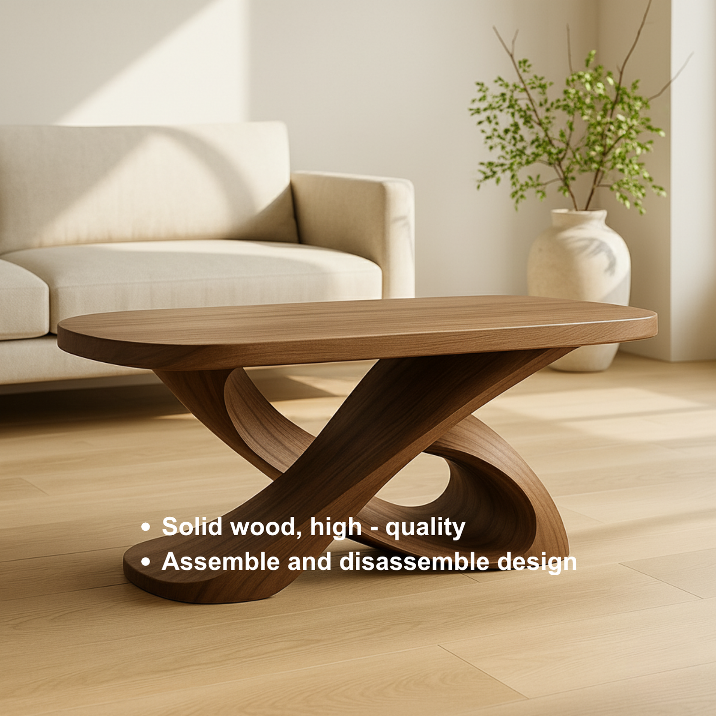 Handcrafted Sculptural Solid Wood Coffee Table – Twisted Cross Base for Modern Organic Interiors Kitchnce