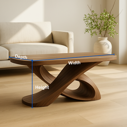 Handcrafted Sculptural Solid Wood Coffee Table – Twisted Cross Base for Modern Organic Interiors Kitchnce