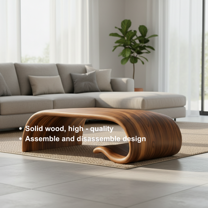 Handcrafted Sculptural Solid Wood Coffee Table – Flowing Organic Curve Design for Modern Interiors Kitchnce