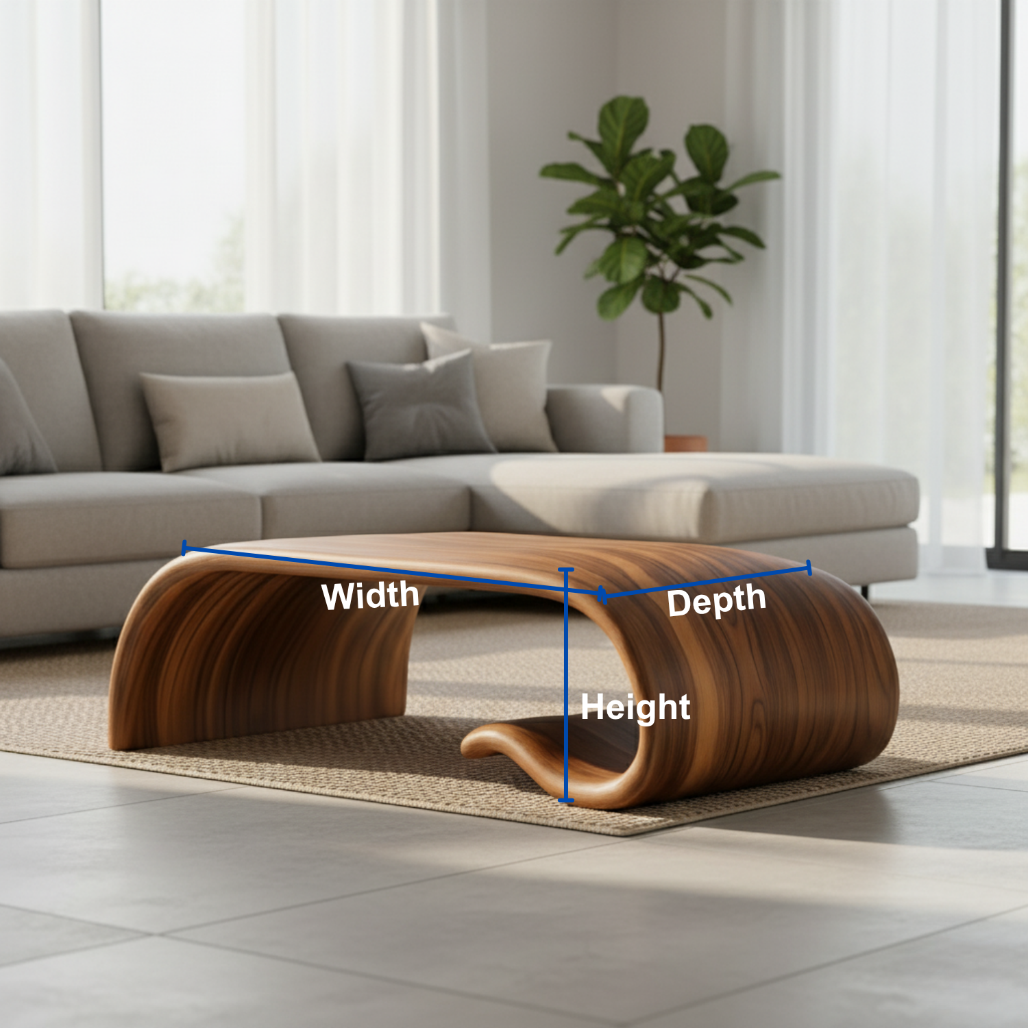 Handcrafted Sculptural Solid Wood Coffee Table – Flowing Organic Curve Design for Modern Interiors Kitchnce