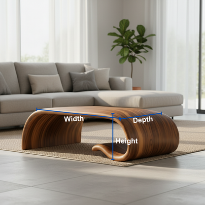 Handcrafted Sculptural Solid Wood Coffee Table – Flowing Organic Curve Design for Modern Interiors Kitchnce