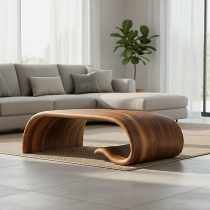 Handcrafted Sculptural Solid Wood Coffee Table – Flowing Organic Curve Design for Modern Interiors Kitchnce